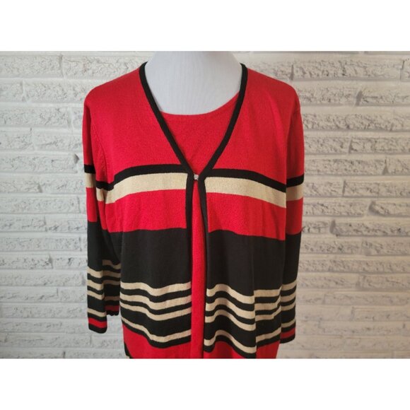 Sag Harbor Women Sweater 2X Plus Long Sleeve Red Stripe Clasp STR117E - Picture 3 of 8